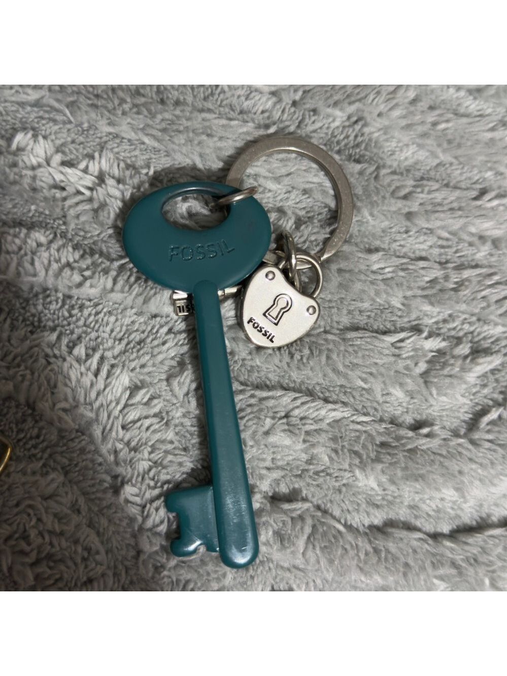 Fossil Blue Key-Shaped Keychain